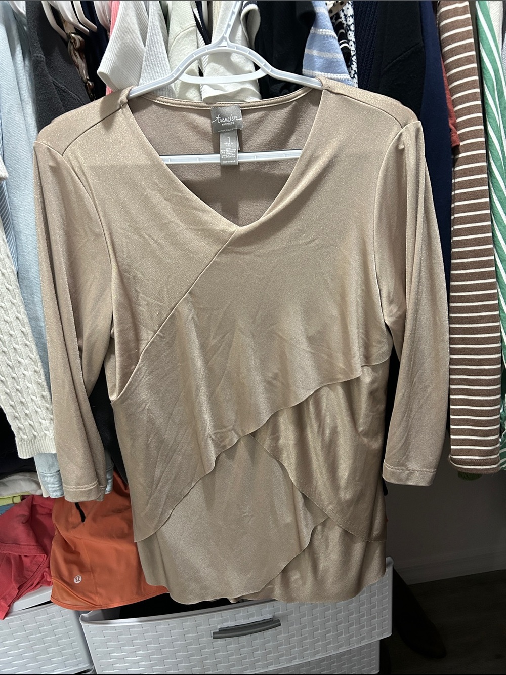 Chico’s Shimmery Taupe Layered V-Neck Top